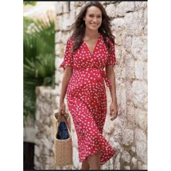 Seraphine Women Bessie Midi Wrap Red Floral Dress Size 8 - Picture 1 of 11